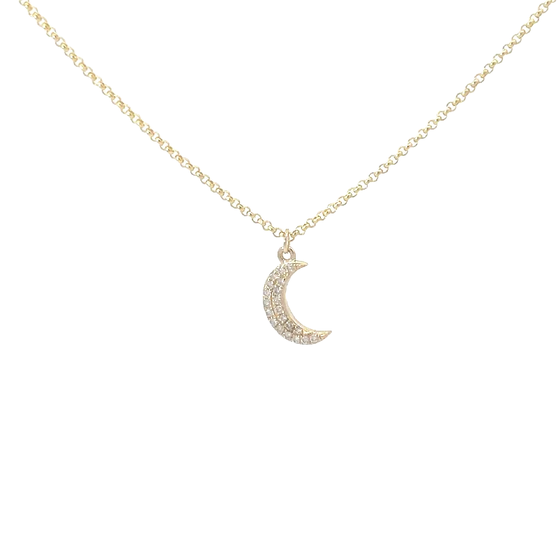 luxury custom nameplate pendant -Yellow Gold Diamond Moon Necklace