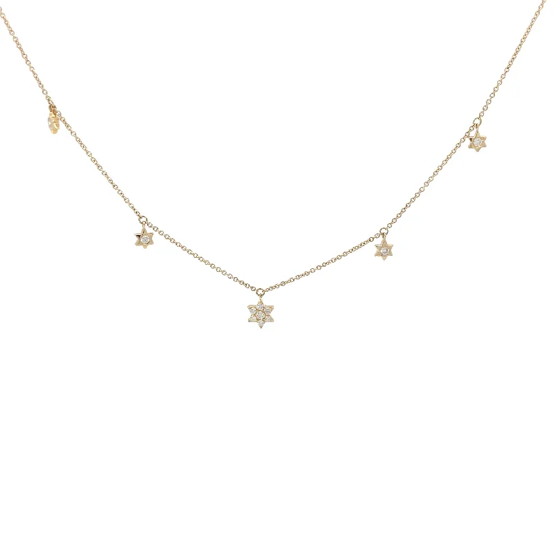 minimalist moon pendant necklace -Yellow Gold Diamond Star Station Necklace