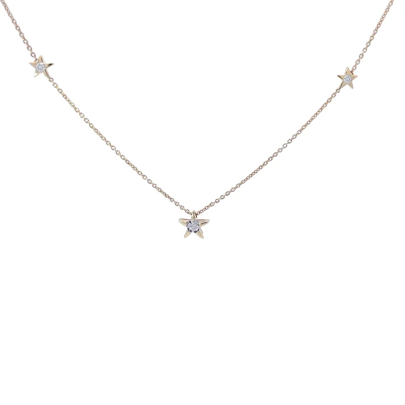 custom engraved bar necklace gold -Yellow Gold Diamond Station Star Necklace