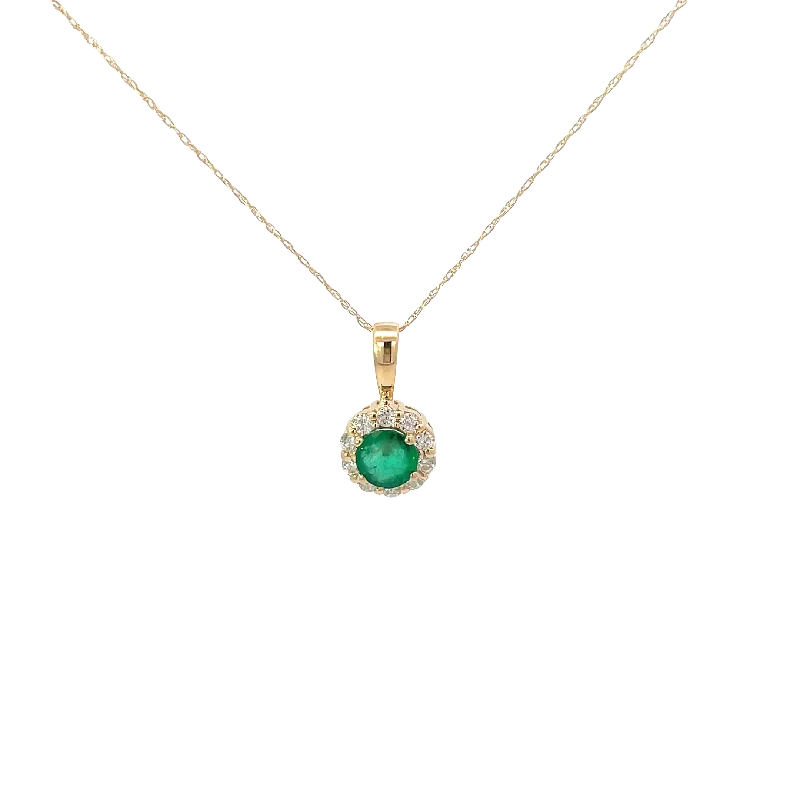 women’s silver infinity pendant necklace -Yellow Gold Emerald Diamond Halo Necklace