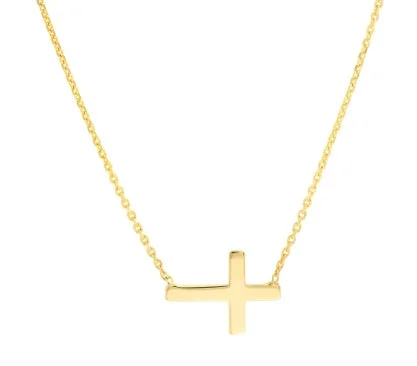 gold moon pendant necklace -Yellow Gold Mini Sideways Cross Necklace