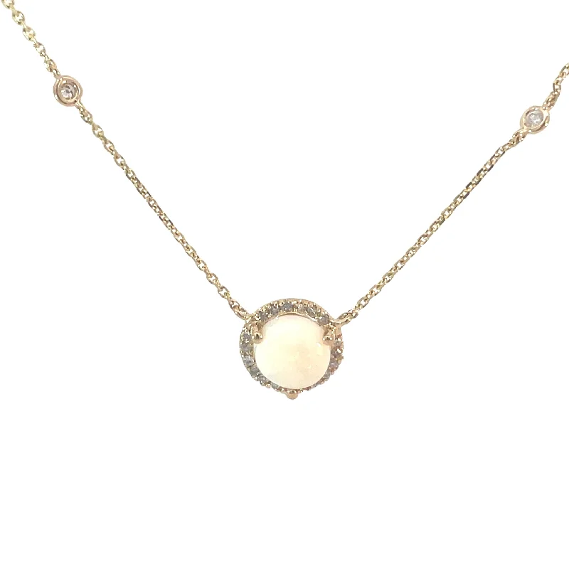 unique gold pendant necklace -Yellow Gold Opal Halo Station Necklace