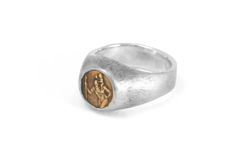 custom platinum wedding rings for women with sapphires-#028 - Signet Ring Saint Christopher