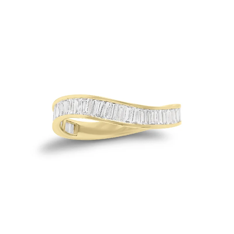 custom-made engagement rings for women with colored diamonds-Baguette Diamond Wave Stackable Ring