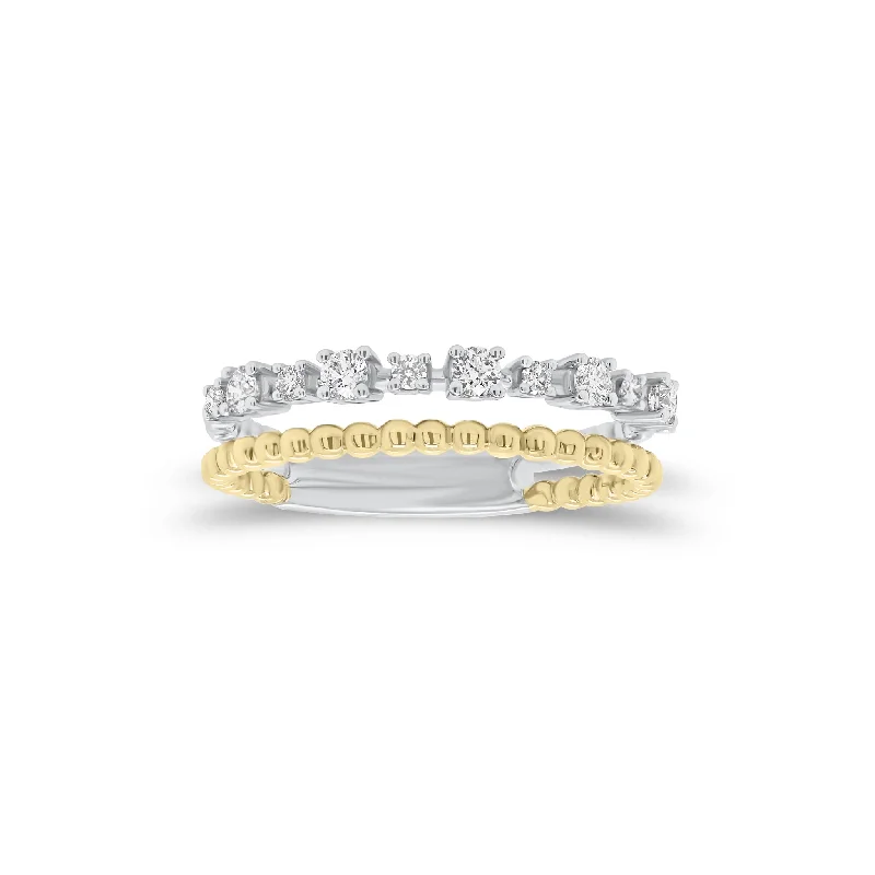 silver wedding rings with cubic zirconia for men-Diamond & Beaded Gold Stacking Ring