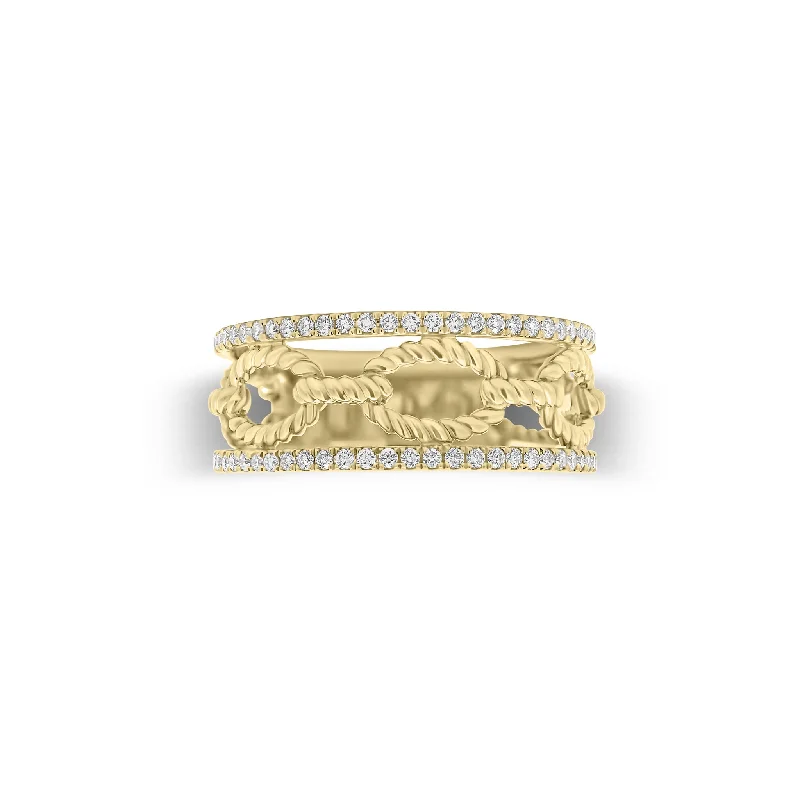 men’s wedding rings with sapphire gemstones-Diamond & Gold Rope Link Ring