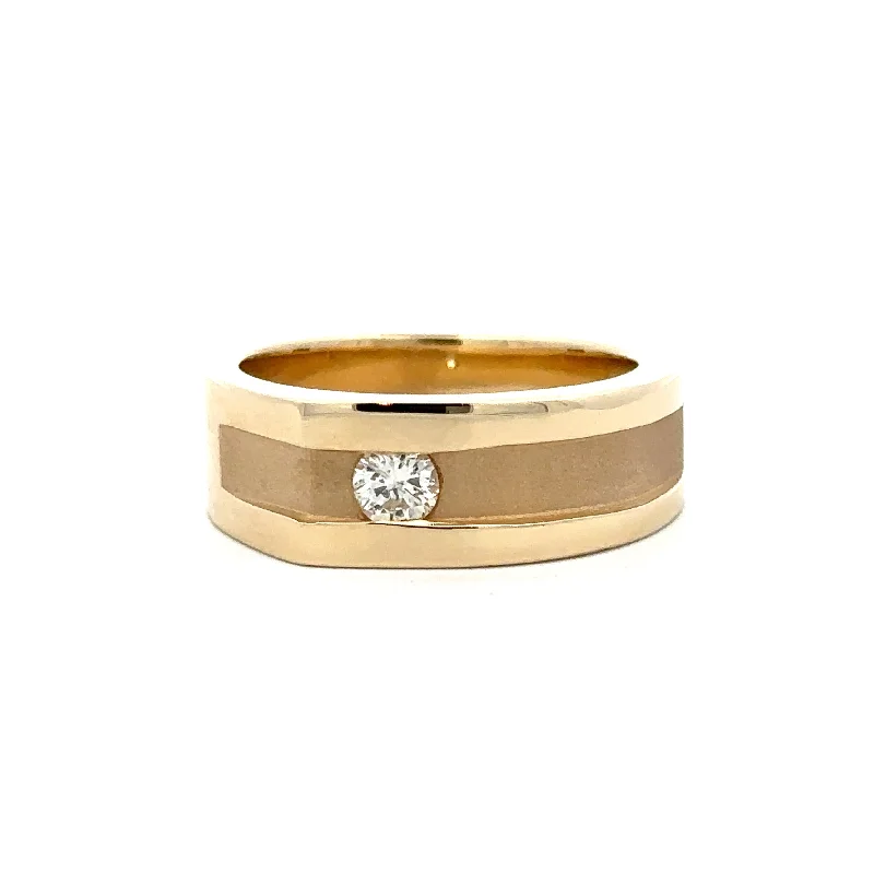 silver engagement rings with multi-stones for women-Brushed Diamond Band in 14K Yellow Gold