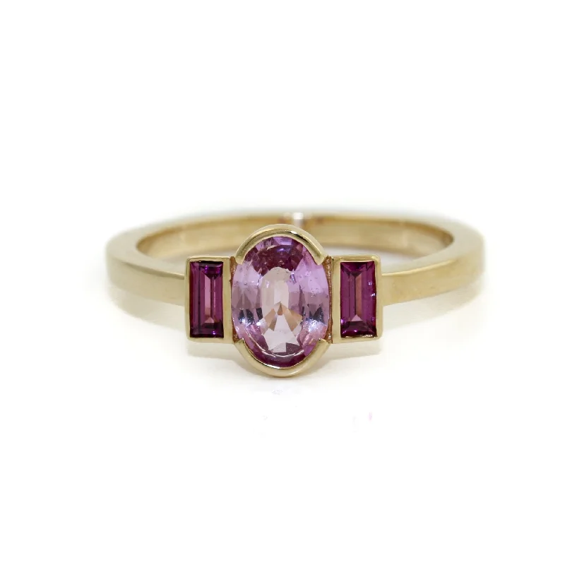 platinum engagement rings with diamonds for women-14k Gold x Pink Sapphire & Grape Garnet Engagement