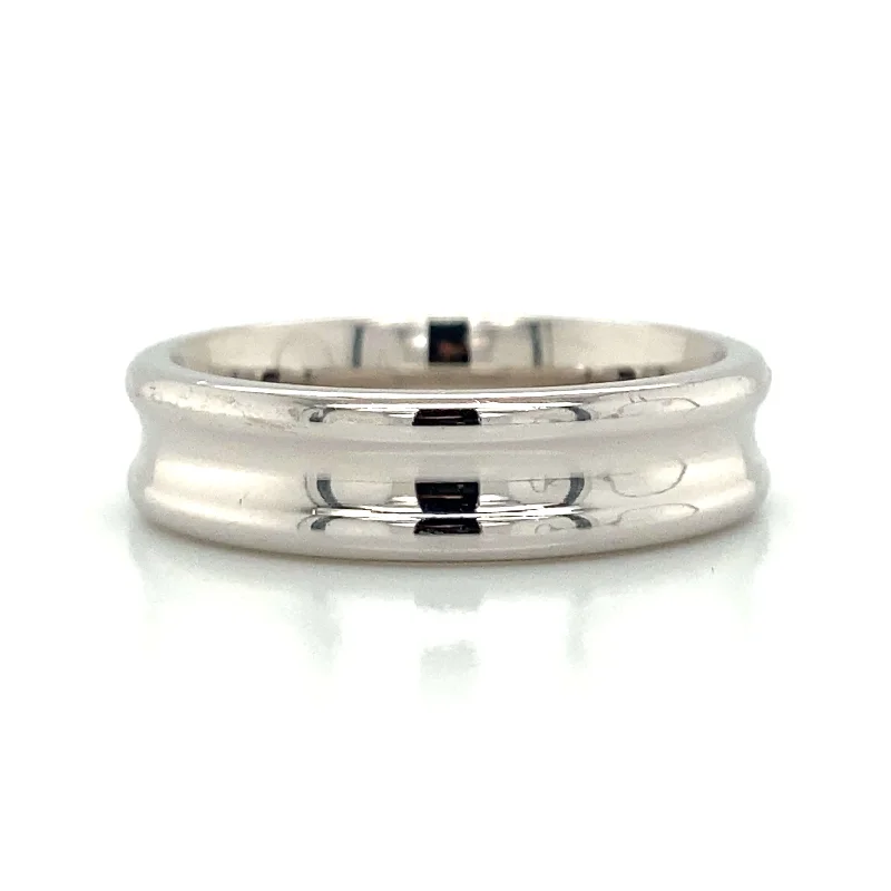 platinum wedding bands with emerald stones for women-14k White Gold Inverted Band