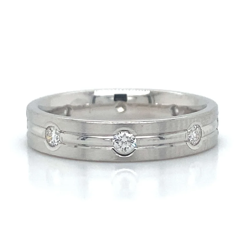 men’s wedding rings with sapphires and rubies-Round Bezel Set Wedding Band in 14K White Gold