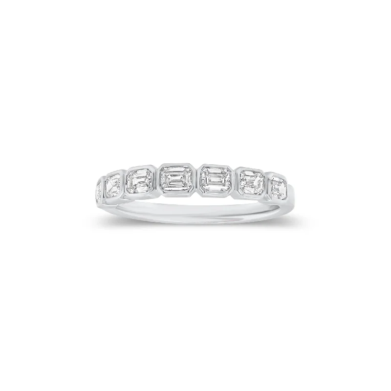 men’s wedding bands with engraved initials and diamonds-Bezel-Set Emerald Cut Diamond Wedding Band