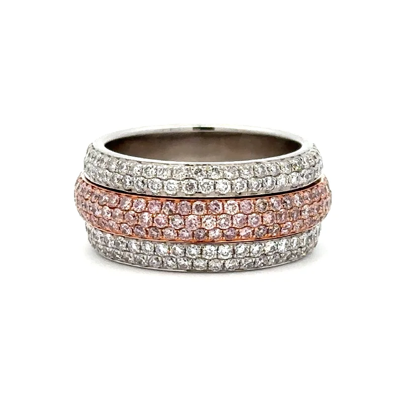 custom gold rings with sapphires for men-Diamond Spinning Ring in 18K White & Rose Gold