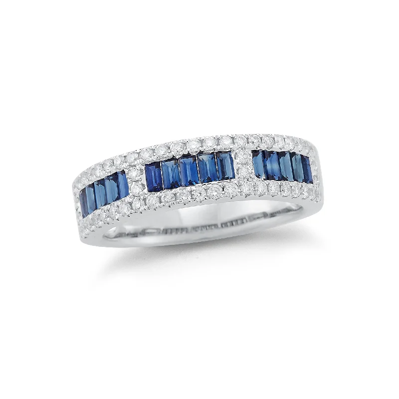 men’s engagement rings with multi-colored stones and diamonds-Blue Sapphire Baguette & Diamond Ring