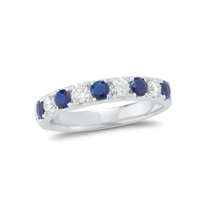 custom diamond rings for couples-Alternating Sapphire & Diamond Wedding Band