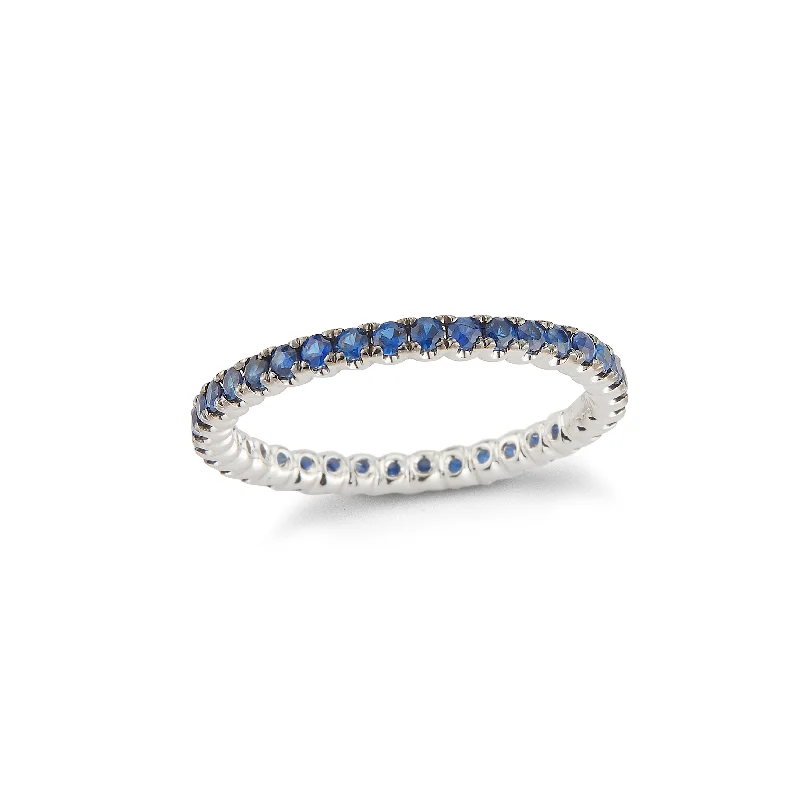 platinum rings with colored diamonds for men-Blue Sapphire Eternity Ring