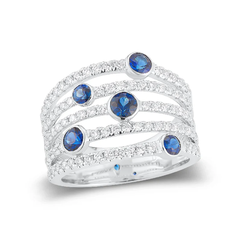 men’s wedding rings with yellow diamonds-Blue Sapphire & Diamond Multi-row Band