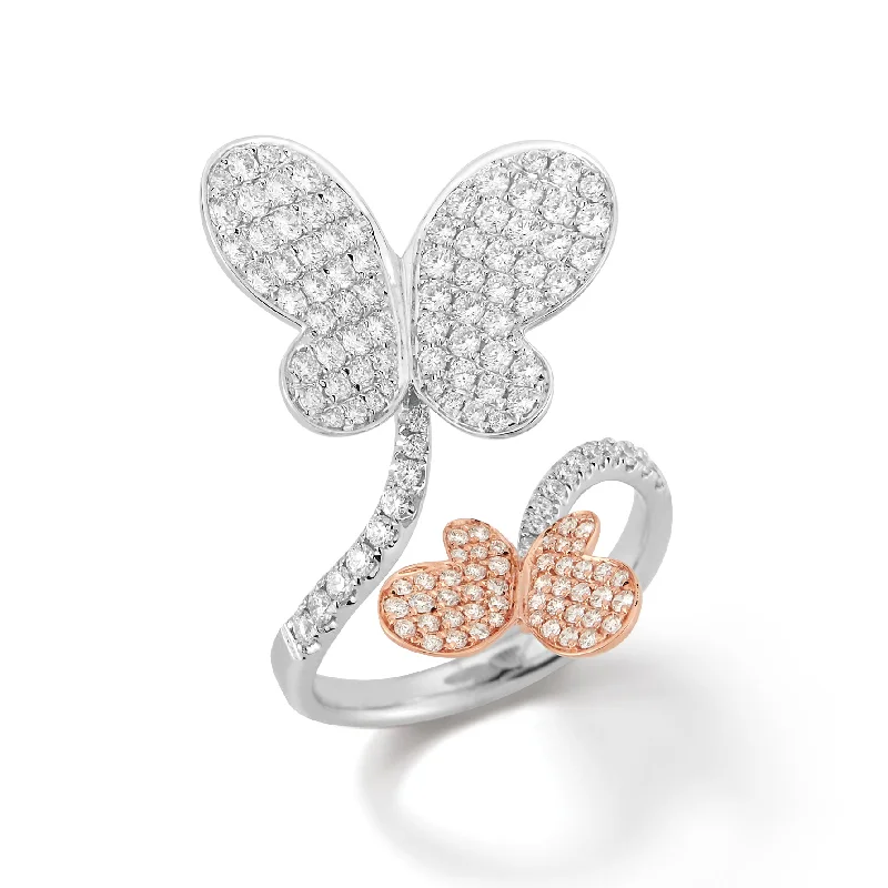 women’s custom engagement rings with white diamonds-Two-tone Diamond Butterfly Ring