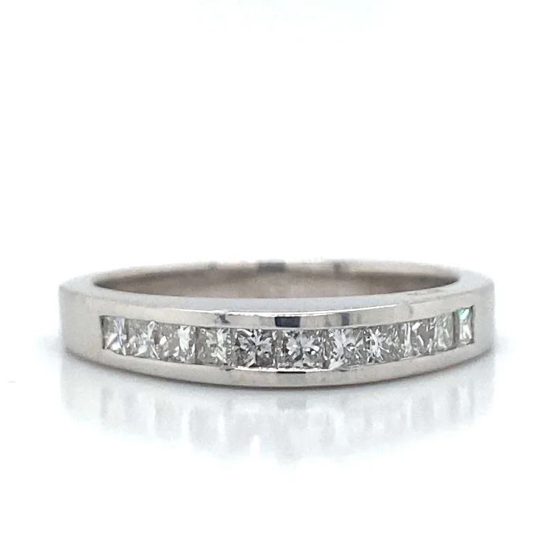 custom wedding bands for women with rubies-Princess Cut Channel Set Wedding Ring in 18K White Gold