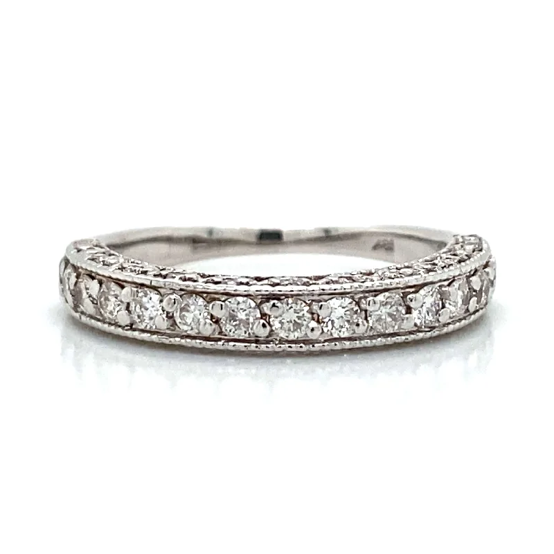 platinum rings for men with diamonds and sapphires-Milgrain Wedding Ring in 18K White Gold