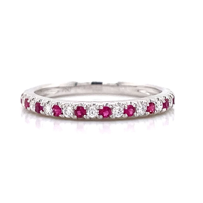 vintage wedding rings for women with sapphire stones-Pave Ruby & Diamond Wedding Ring in 18K White Gold