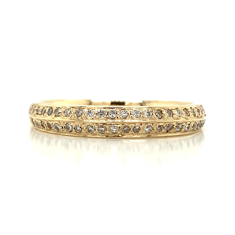 luxury platinum wedding bands for women-Double Row Pave Wedding Ring in 18K Yellow Gold