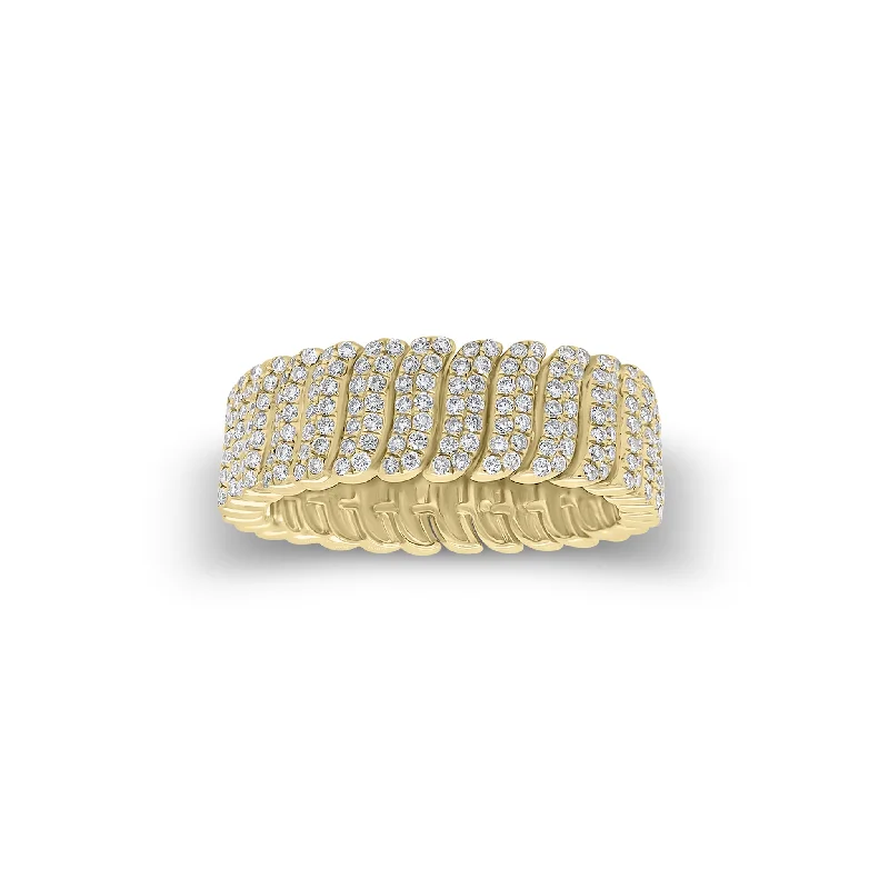 wedding rings with sapphires for women-Pave Diamond Wave Band