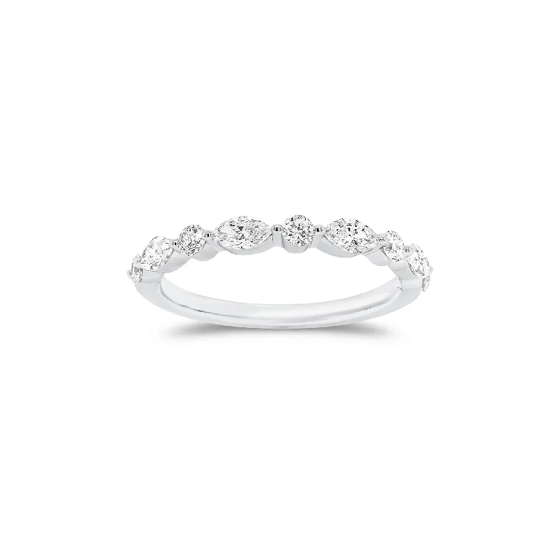 women’s engagement rings with diamond centerpieces-Marquise-Shaped & Round Diamond Wedding Band