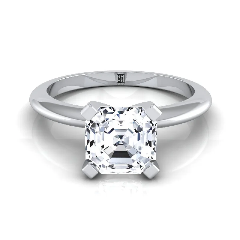 women’s rings with rubies and diamonds for engagement-Platinum Asscher Cut  Classic Low Base Solitaire Engagement Ring