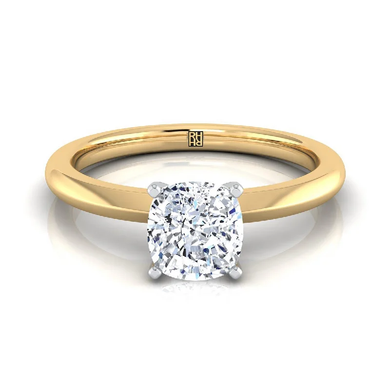 custom-made engagement rings for women with diamonds-14K Yellow Gold Cushion  Petite Knife Edge Solitaire Engagement Ring