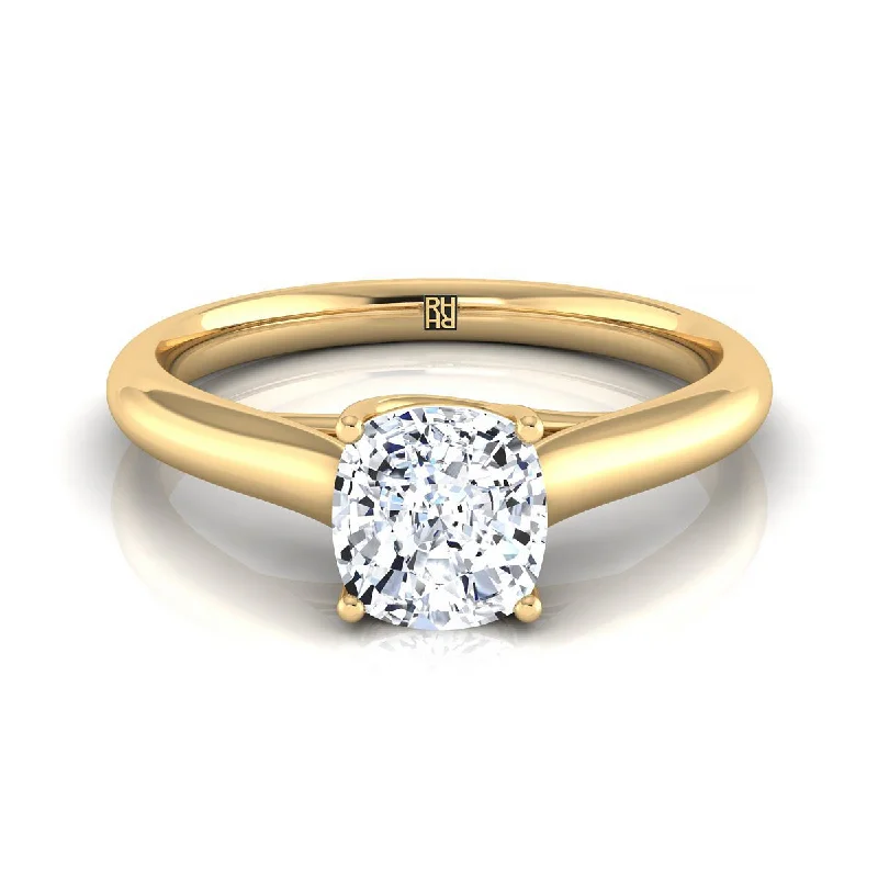 affordable platinum engagement rings for women-18K Yellow Gold Cushion Rounded Classic Comfort Fit Solitaire Ring