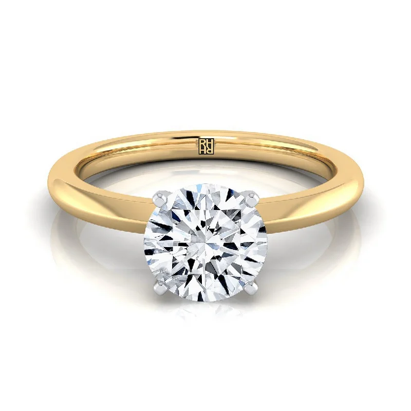 gold rings for women with sapphires and diamonds-14K Yellow Gold Round Brilliant  Petite Knife Edge Solitaire Engagement Ring