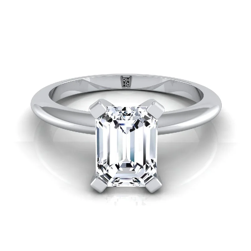 luxury rings with diamonds for women-Platinum Emerald Cut  Classic Low Base Solitaire Engagement Ring