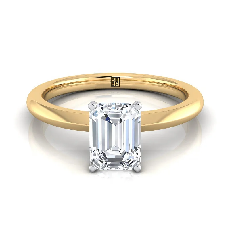 women’s rings with diamonds and sapphires for engagement-14K Yellow Gold Emerald Cut  Petite Knife Edge Solitaire Engagement Ring