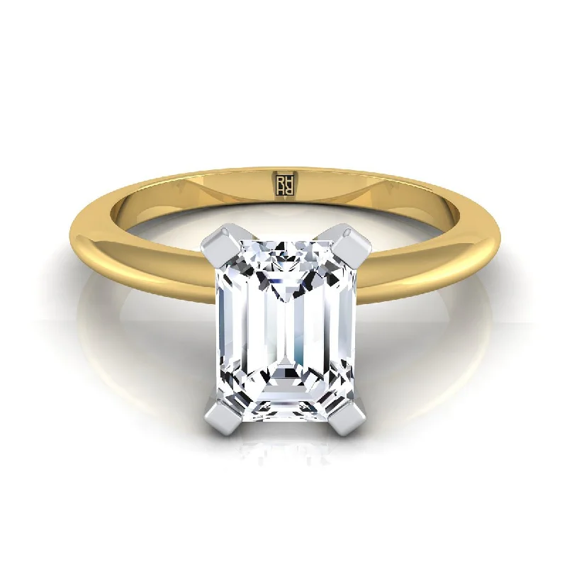 wedding rings for men with diamonds and rubies-14K Yellow Gold Emerald Cut  Classic Low Base Solitaire Engagement Ring