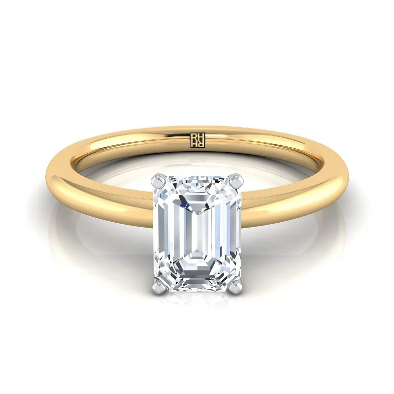 men’s platinum engagement rings with sapphires and diamonds-14K Yellow Gold Emerald Cut  Round Comfort Fit Claw Prong Solitaire Engagement Ring