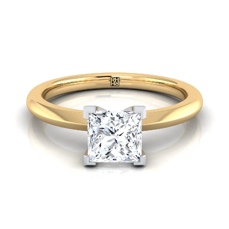 women’s engagement rings with diamonds and emeralds for men-14K Yellow Gold Princess Cut  Petite Knife Edge Solitaire Engagement Ring