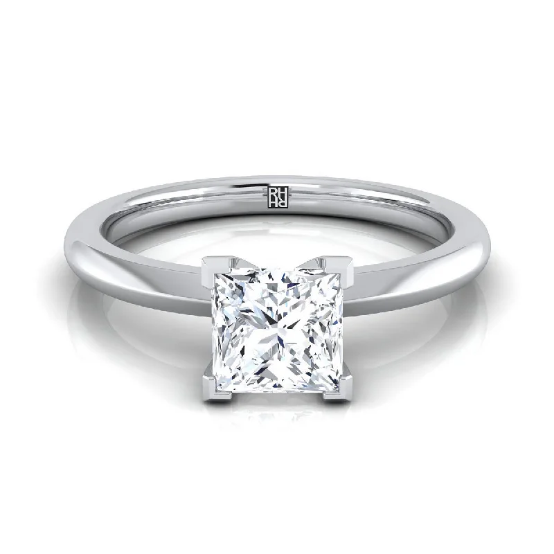 affordable gold engagement rings for women-Platinum Princess Cut  Petite Knife Edge Solitaire Engagement Ring