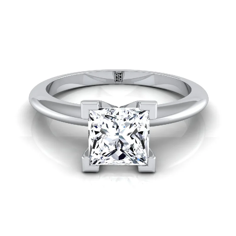 custom engagement rings with diamond center stones-Platinum Princess Cut  Classic Low Base Solitaire Engagement Ring