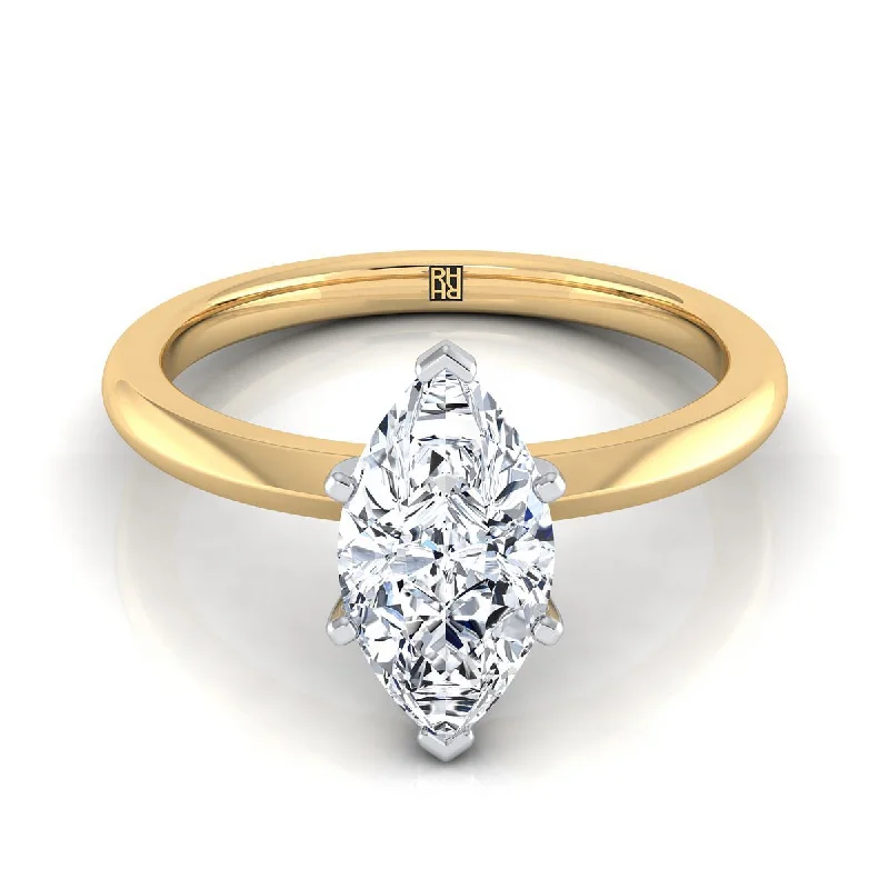 women’s engagement rings with diamond centerpieces-14K Yellow Gold Marquise   Petite Knife Edge Solitaire Engagement Ring