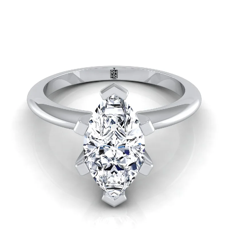 women’s wedding rings with emerald and sapphire stones-Platinum Marquise   Classic Low Base Solitaire Engagement Ring