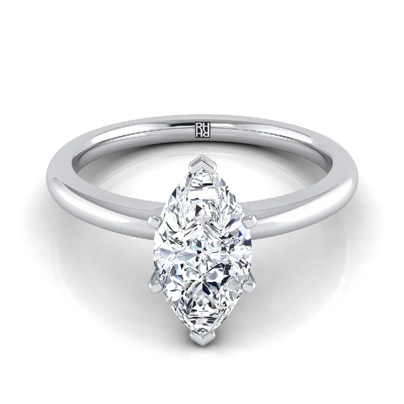 custom rings with engraving for men and women-Platinum Marquise   Round Comfort Fit Claw Prong Solitaire Engagement Ring