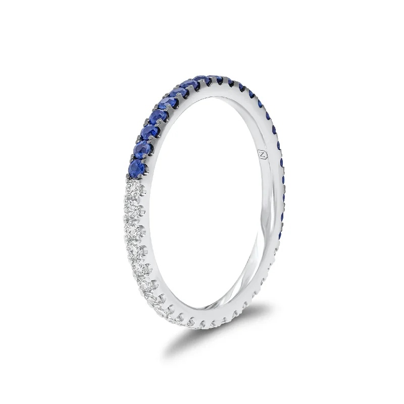 wedding rings with emerald diamonds for women-Diamond & Sapphire “Two-Tone” Stacking Ring