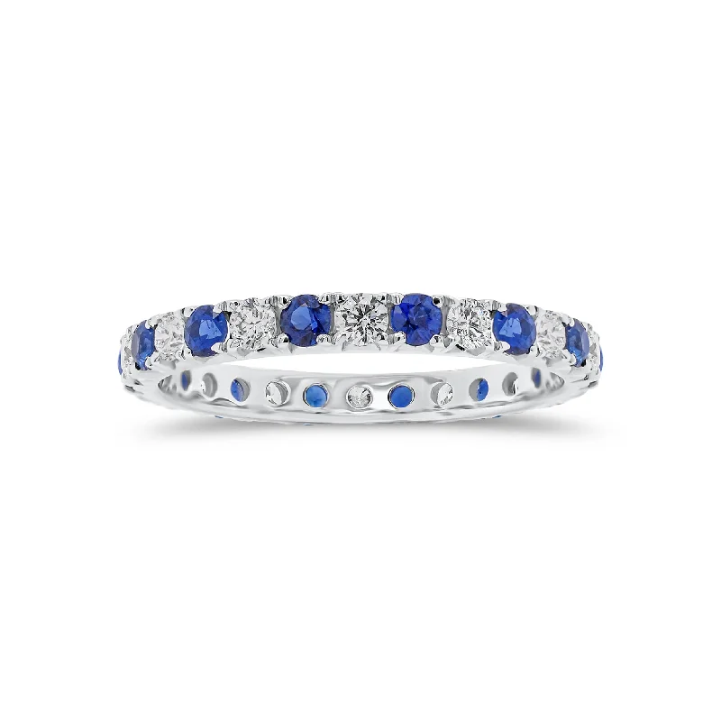 men’s custom-made rings with diamonds and sapphires-Skinny Sapphire & Diamond Eternity Ring