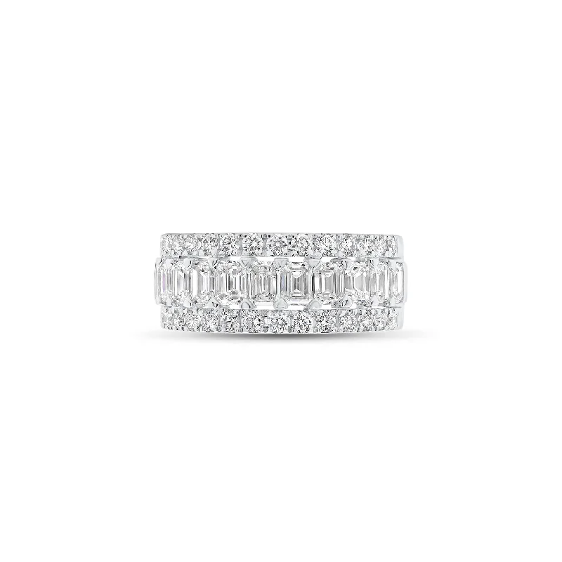 men’s rings with rubies and diamonds for engagement-Emerald-Cut & Round Diamond Half-Way Wedding Band