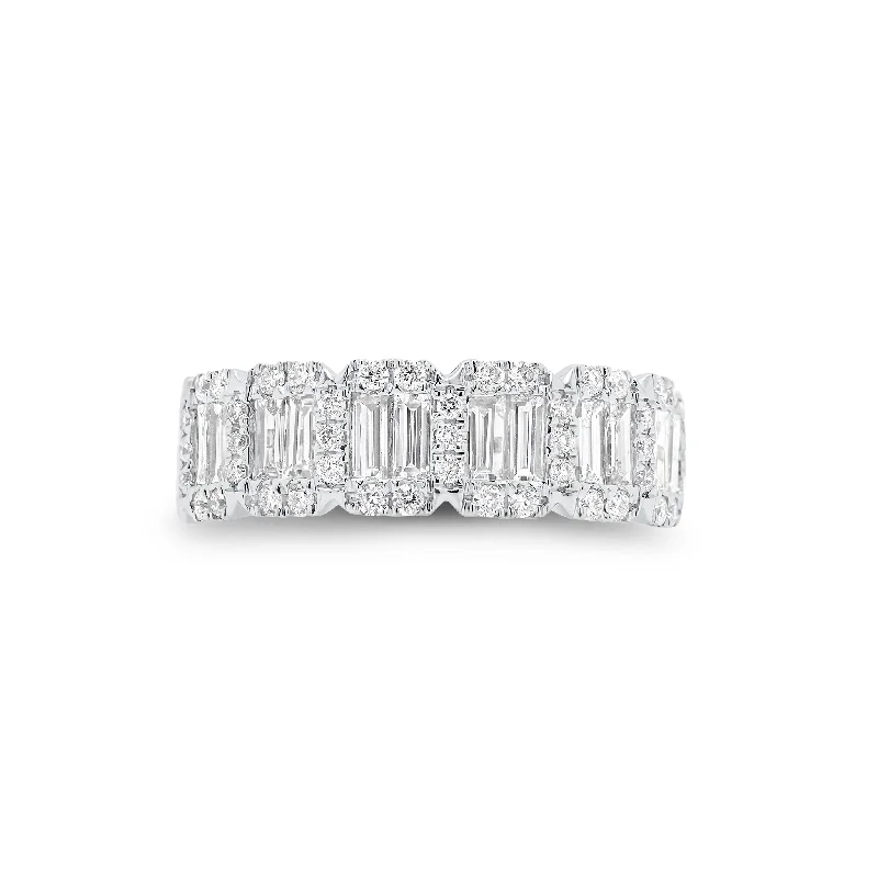 women’s vintage wedding rings with rubies-Emerald-Cut Diamond Halo Illusion Wedding Band