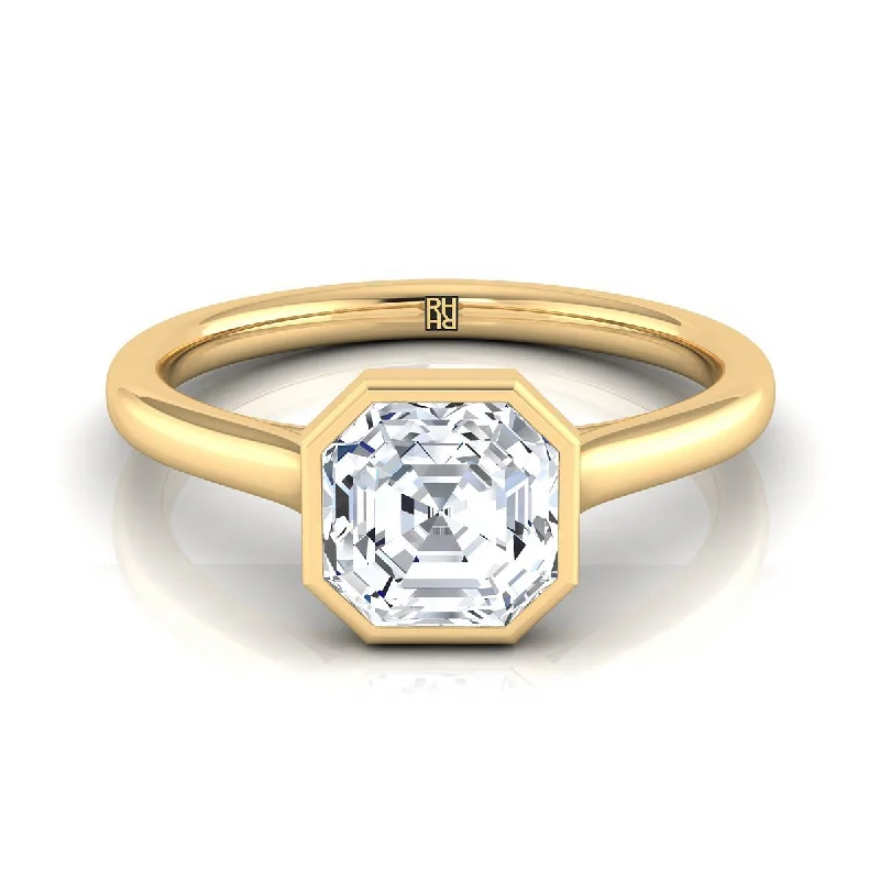 men’s custom-made rings with diamonds and sapphires-14K Yellow Gold Asscher Cut  Simple Bezel Solitaire Engagement Ring