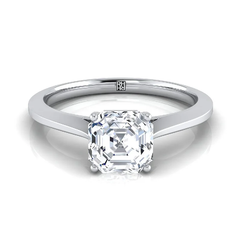 women’s engagement rings with colored diamonds-Platinum Asscher Cut  Timeless Solitaire Comfort Fit Engagement Ring