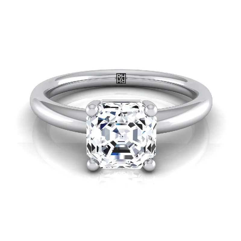 custom engagement rings with sapphire center stones-Platinum Asscher Cut Rounded Comfort Fit Solitaire Engagement Ring