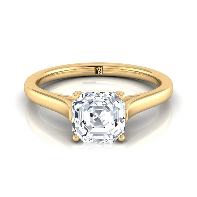 men’s rings with custom designs and rubies-14K Yellow Gold Asscher Cut  Elegant Cathedral Solitaire Engagement Ring