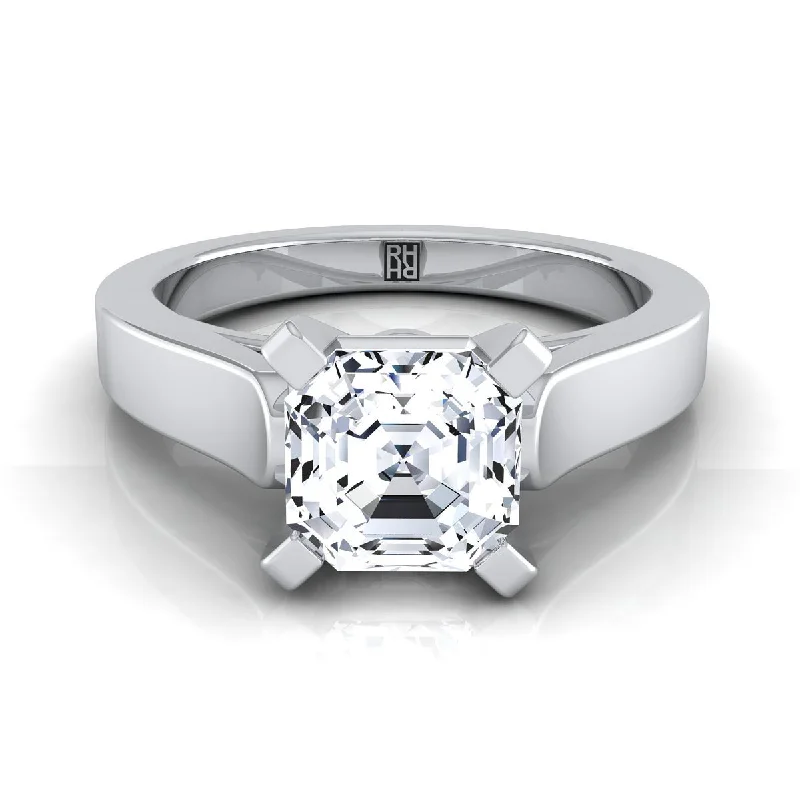 silver wedding bands with custom designs for men-Platinum Asscher Cut  Cathedral Style Solitaire Engagement Ring